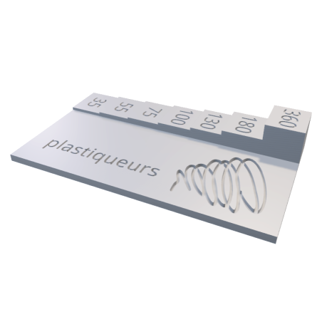 StepCard thickness gauge showing steps marked 35, 55, 75, 100, 130, 180 and 360